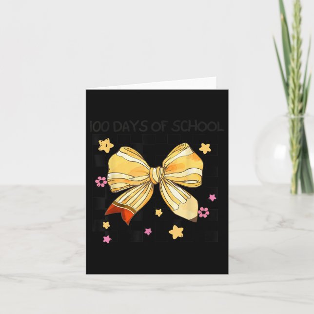 100 Days Of School, Coquette Bow Kindergarten Teac Card (Front)