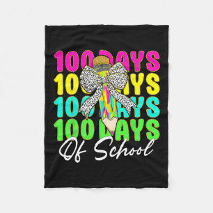 100 Days Of School Coquette Bow Pencil 100th Day O Fleece Blanket