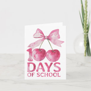 100 Days Of School Coquette Cute Cherry Bow 100th Card