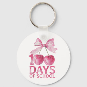 100 Days Of School Coquette Cute Cherry Bow 100th Key Ring
