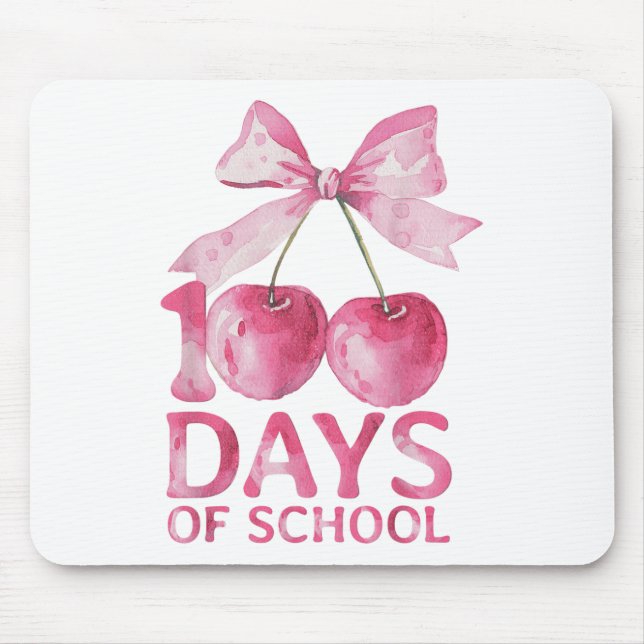100 Days Of School Coquette Cute Cherry Bow 100th Mouse Pad (Front)
