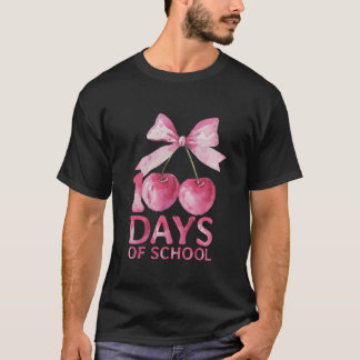 100 Days of School Coquette Cute Cherry Bow 100th T-Shirt