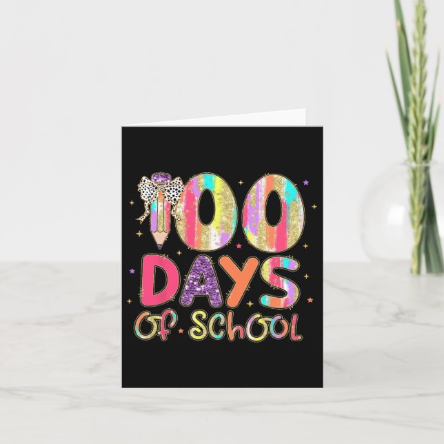 100 Days Of School Coquette Pencil Bow Teachers Gi Card (Front)