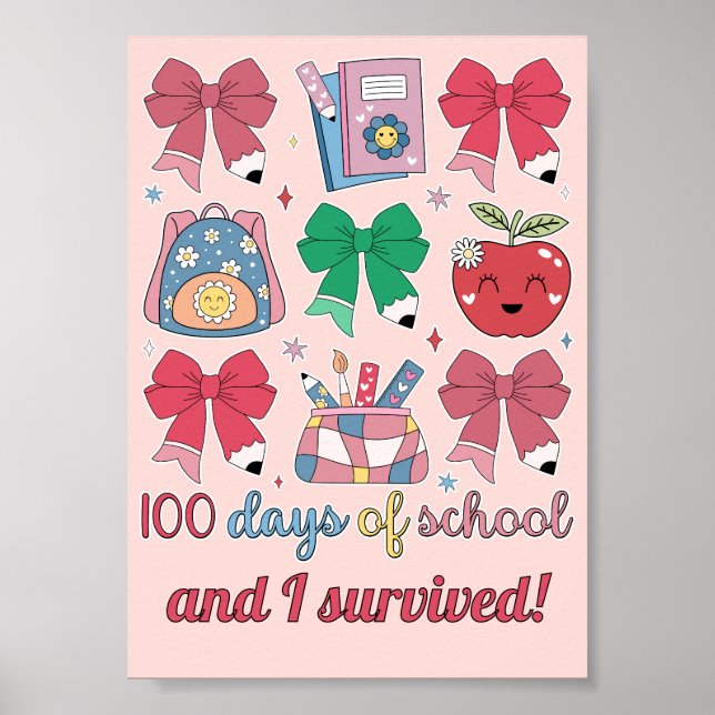 100 Days Of School Coquette Pencil Bows Cute Poster (Front)