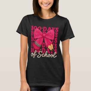 100 Days Of School Crochet Bow Pencil 100th Day Of T-Shirt
