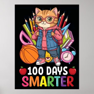 100 Days of School Cute Cat Kitten Girls Kids 2025 Poster
