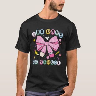 100 Days of School Cute Pink Bow Teacher Student C T-Shirt