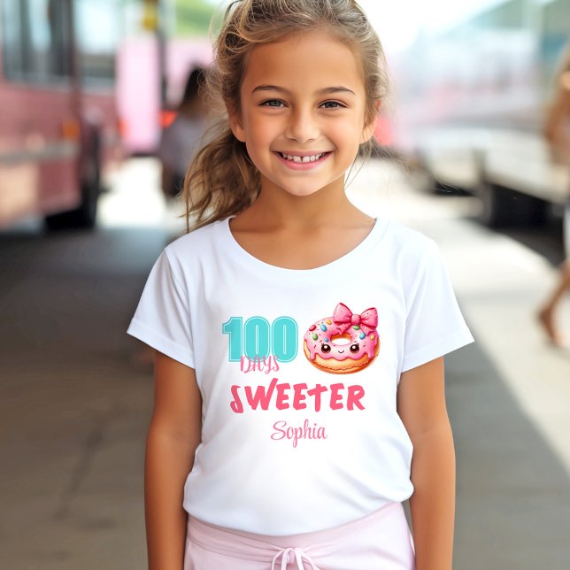 100 Days Of School Cute Pink Doughnut Girl Name Ba T-Shirt (100 Days Of School Cute Pink Donut Girl Name Basic T-Shirt)