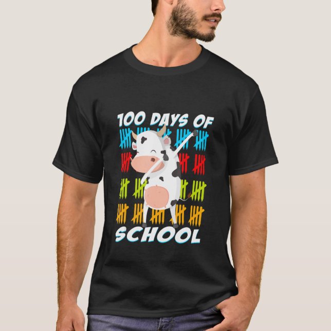 100 Days Of school Dabbing Cow animal tee (Front)