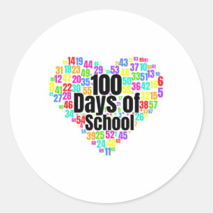 100 Days Of School - Design From Numbers In Heart  Classic Round Sticker