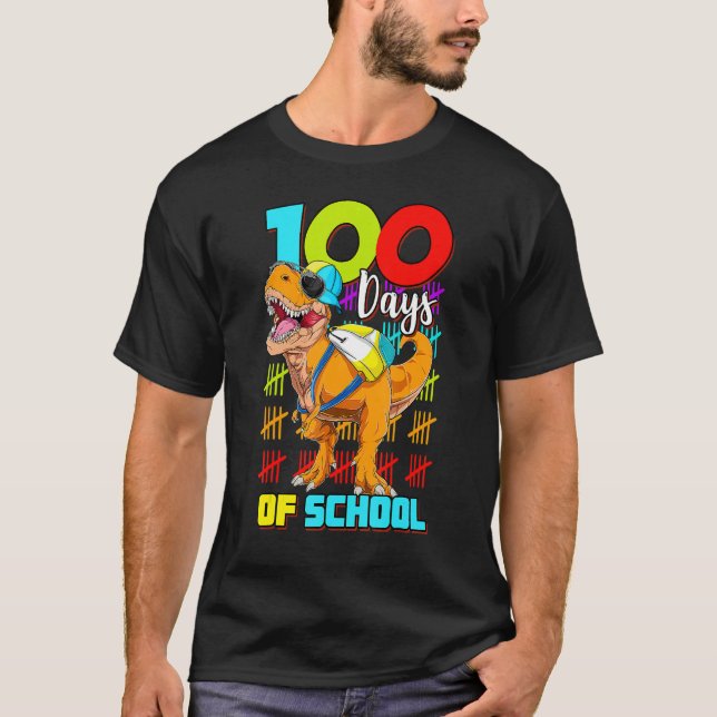 100 Days Of School  Dinosaur 100 Days Smarter 100t T-Shirt (Front)
