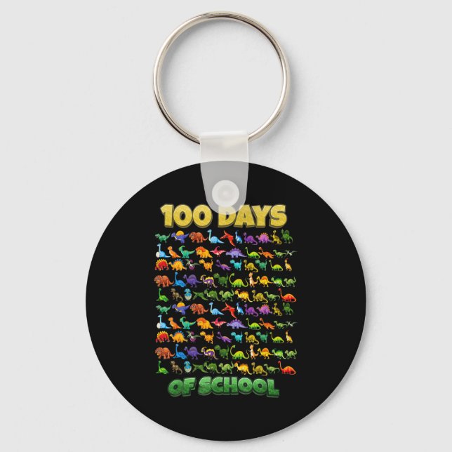 100 Days Of School Dinosaur 100 Days Smarter  Key Ring (Front)
