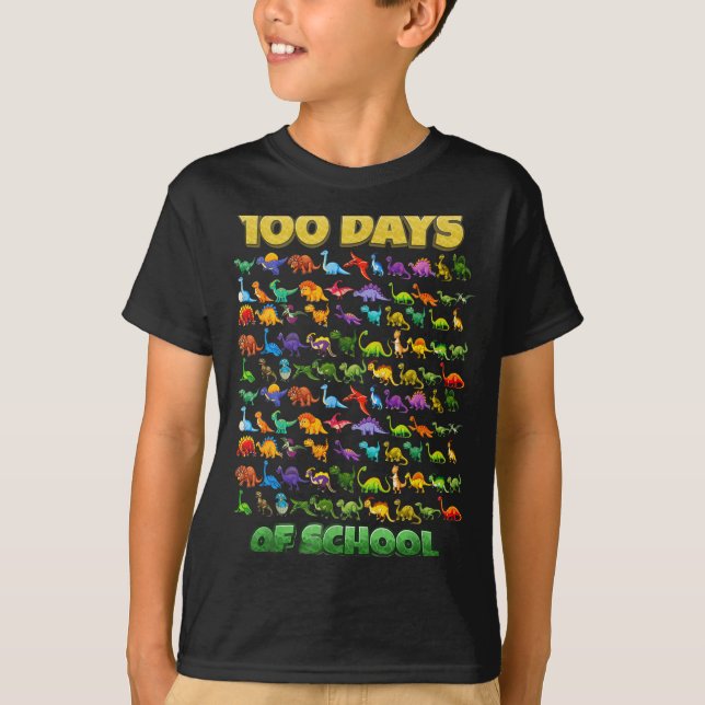100 Days Of School Dinosaur 100 Days Smarter  T-Shirt (Front)