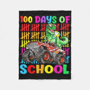 100 Days Of School Dinosaur Monster Truck 100th Da Fleece Blanket