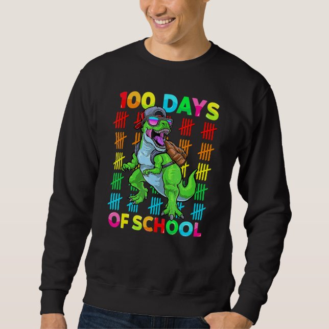 100 Days Of School Dinosaur Rex Dino Kids Boys 100 Sweatshirt (Front)