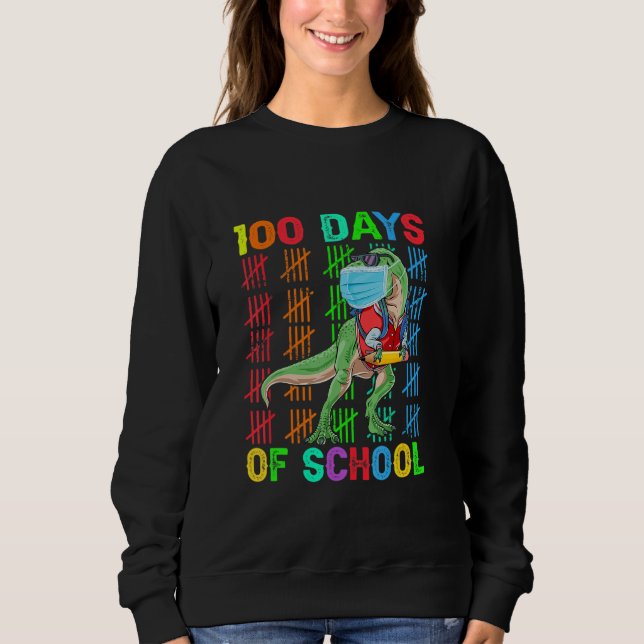 100 Days Of School Dinosaur Rex Wearing Mask Smart Sweatshirt (Front)