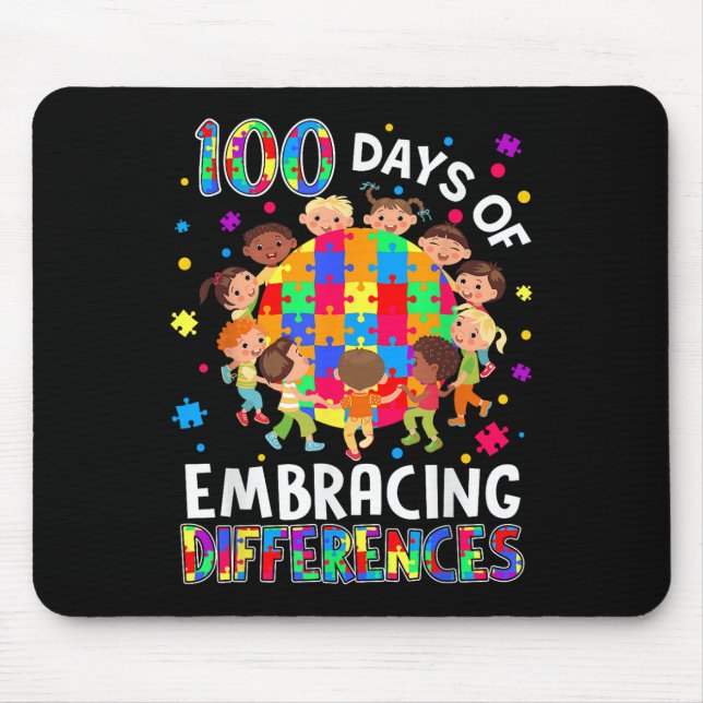 100 Days Of School Embracing Differences Autism Aw Mouse Pad (Front)
