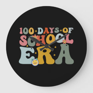  100 Days Of School Era Groovy Teacher Kids Large Clock