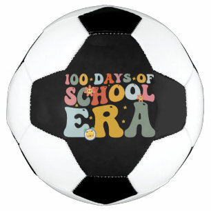  100 Days Of School Era Groovy Teacher Kids Soccer Ball