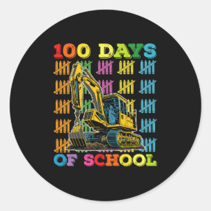 100 Days Of School Excavator School Teacher Classic Round Sticker