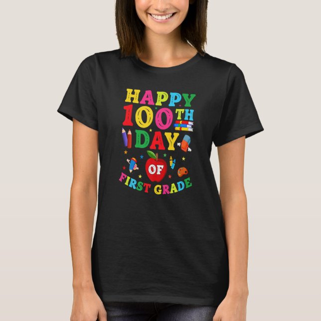 100 Days of School First Grade Kids Girls Boys 100 T-Shirt (Front)