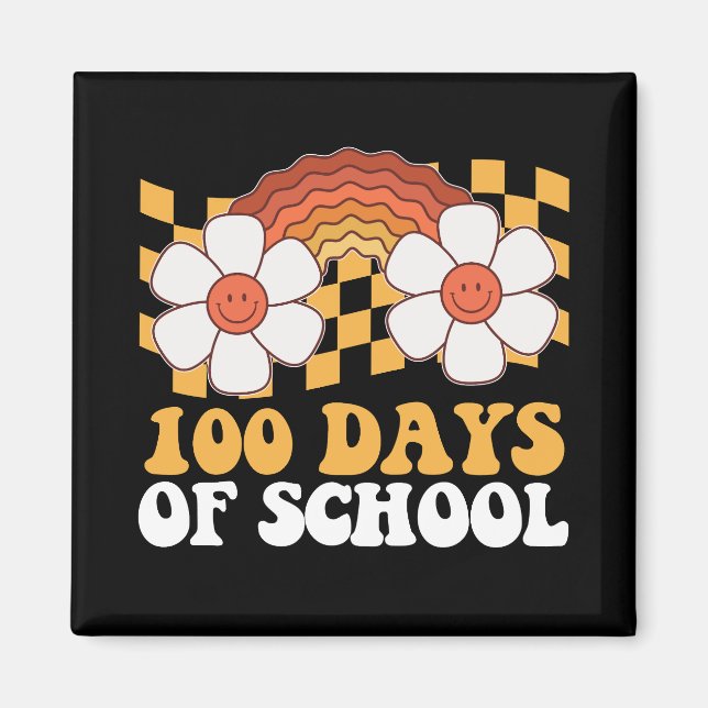 100 Days Of School Flower Rainbow Groovy Retro Magnet (Front)