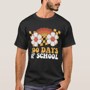 100 Days Of School Flower Rainbow Groovy Retro T-Shirt