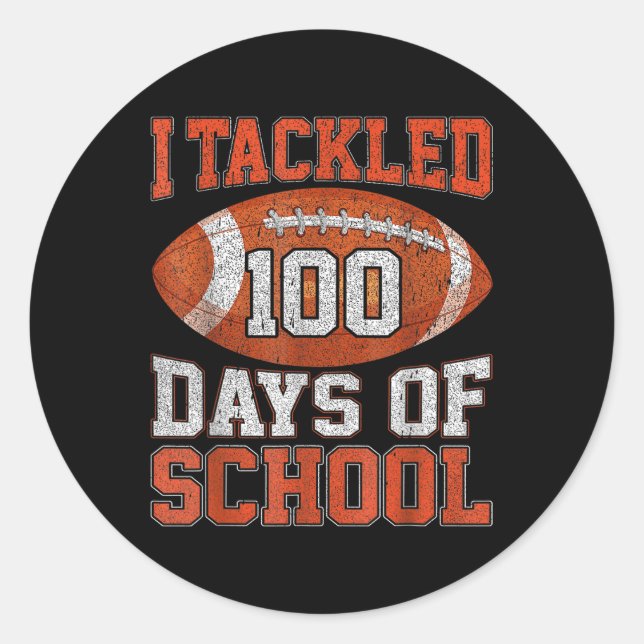 100 Days Of School Football 100th Day For Boys Kid Classic Round Sticker (Front)