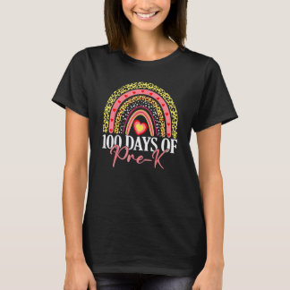 100 Days Of School For Pre K Teacher Rainbow Leopa T-Shirt