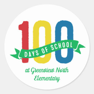 100 days of school fun colourful customised classic round sticker