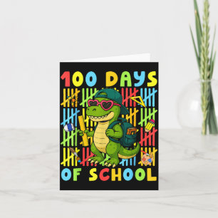 100 Days Of School Funny Dinosaur T-rex Boy Girl T Card