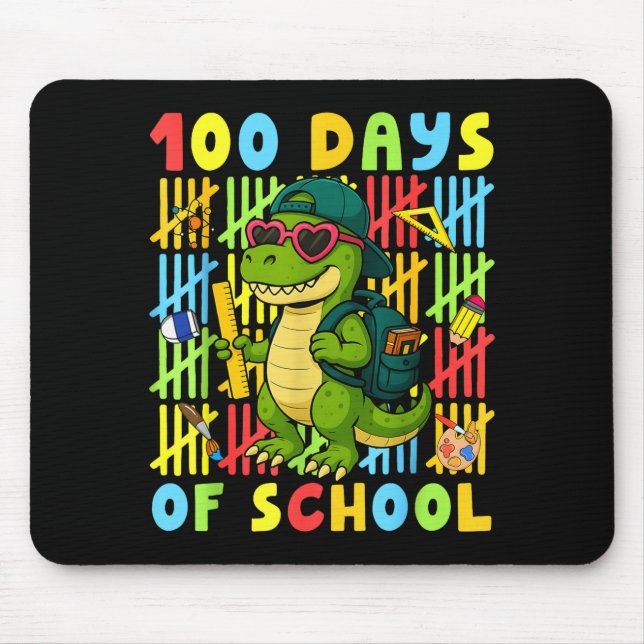 100 Days Of School Funny Dinosaur T-rex Boy Girl T Mouse Pad (Front)
