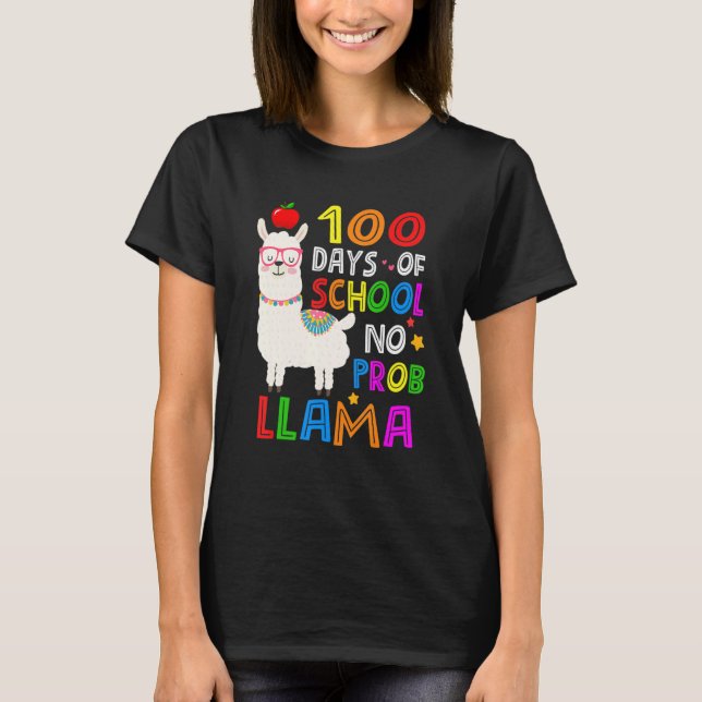 100 Days Of School Funny No Probllama Llama 100th  T-Shirt (Front)