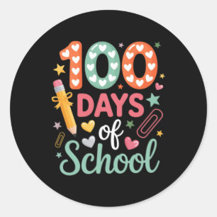 100 Days Of School Funny Retro Chequered Circle Classic Round Sticker