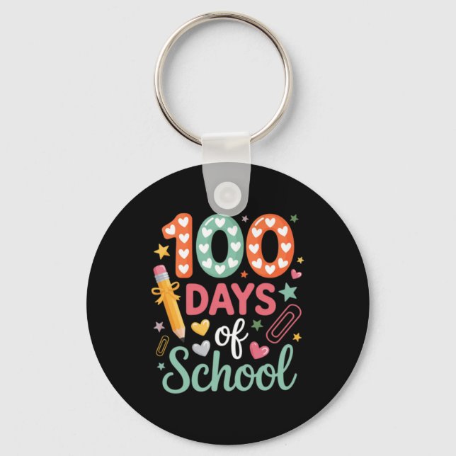 100 Days Of School Funny Retro Chequered Circle Key Ring (Front)