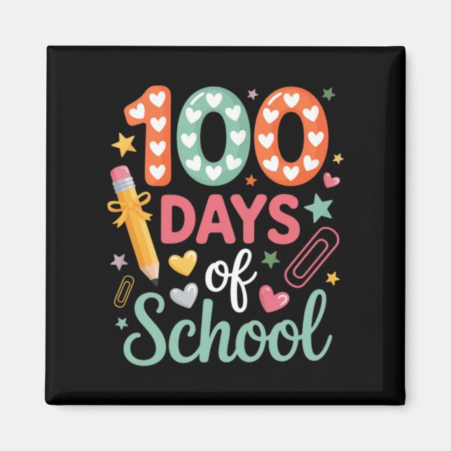 100 Days Of School Funny Retro Chequered Circle Magnet (Front)