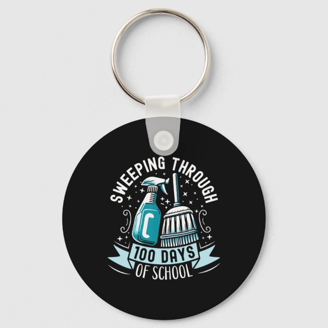 100 Days Of School Funny School Custodian Janitor  Key Ring (Front)