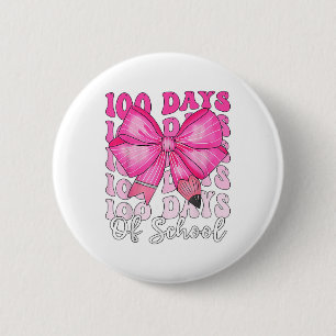 100 Days Of School Girls Coquette Bow 100th Day 6 Cm Round Badge