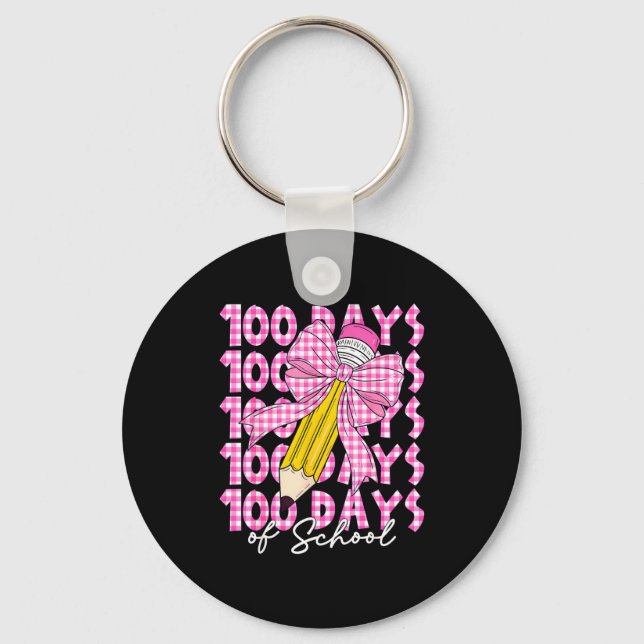 100 Days Of School Girls Coquette Bow 100th Day Of Key Ring (Front)