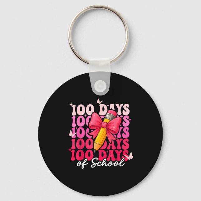 100 Days Of School Girls Coquette Bow 100th Day Of Key Ring (Front)