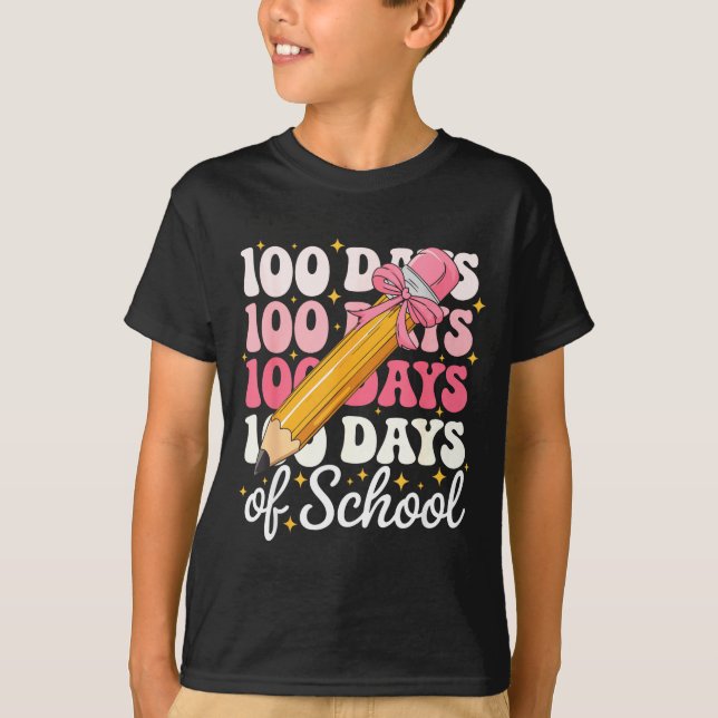 100 Days Of School Girls Coquette Bow 100th Day Of T-Shirt (Front)