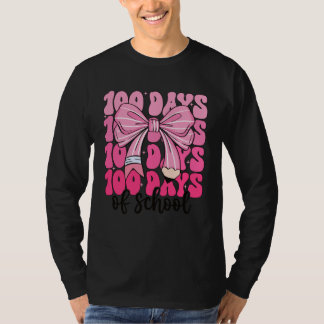 100 Days of School Girls Coquette Bow 100th Day of T-Shirt
