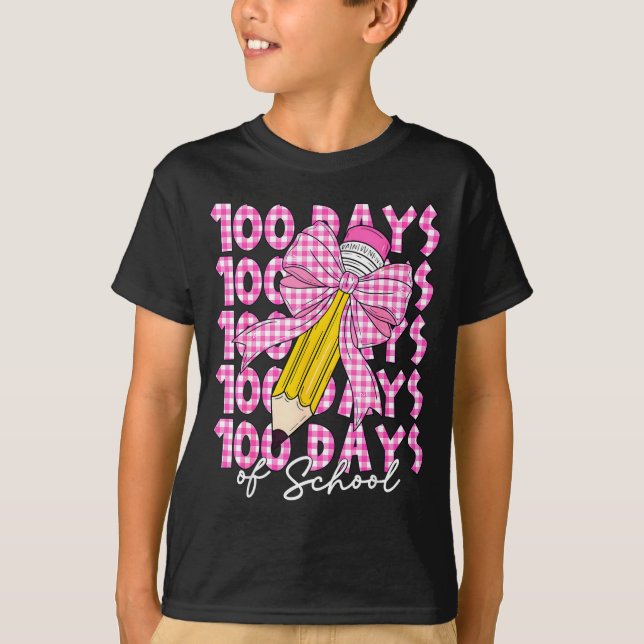 100 Days Of School Girls Coquette Bow 100th Day Of T-Shirt (Front)