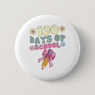 100 Days Of School Girls Coquette Bow 100th Days 6 Cm Round Badge