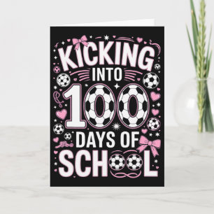 100 Days Of School Girls Soccer Coquette Bow Pink  Card