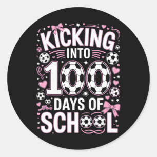 100 Days Of School Girls Soccer Coquette Bow Pink  Classic Round Sticker