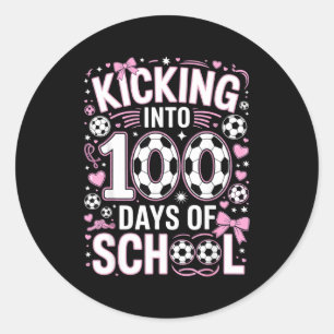 100 Days Of School Girls Soccer Coquette Bow Pink Classic Round Sticker