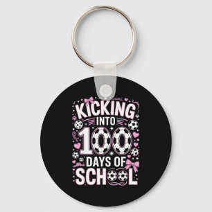 100 Days Of School Girls Soccer Coquette Bow Pink Key Ring