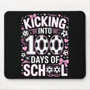 100 Days Of School Girls Soccer Coquette Bow Pink  Mouse Pad