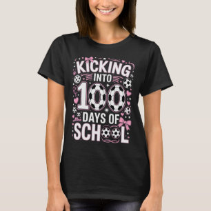 100 Days Of School Girls Soccer Coquette Bow Pink T-Shirt